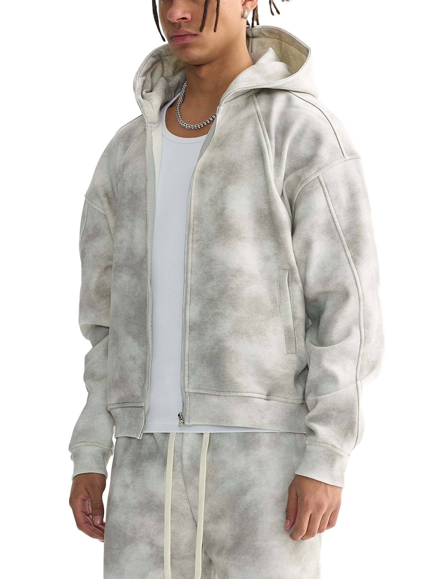 MOTISON -Dirty Washed Boxy Zip Hoodie