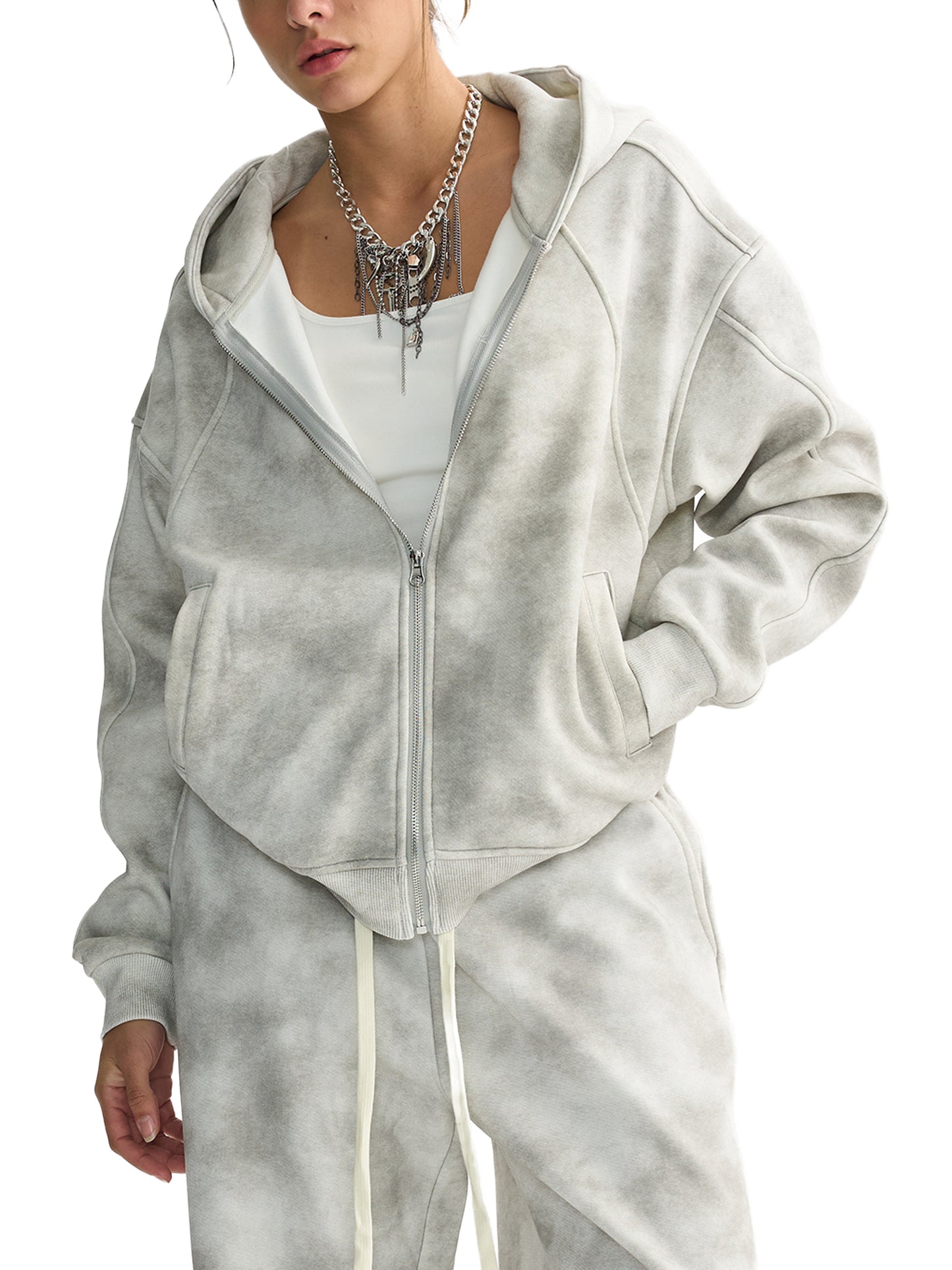 MOTISON -Dirty Washed Boxy Zip Hoodie