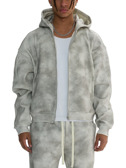 MOTISON -Dirty Washed Boxy Zip  Hoodie