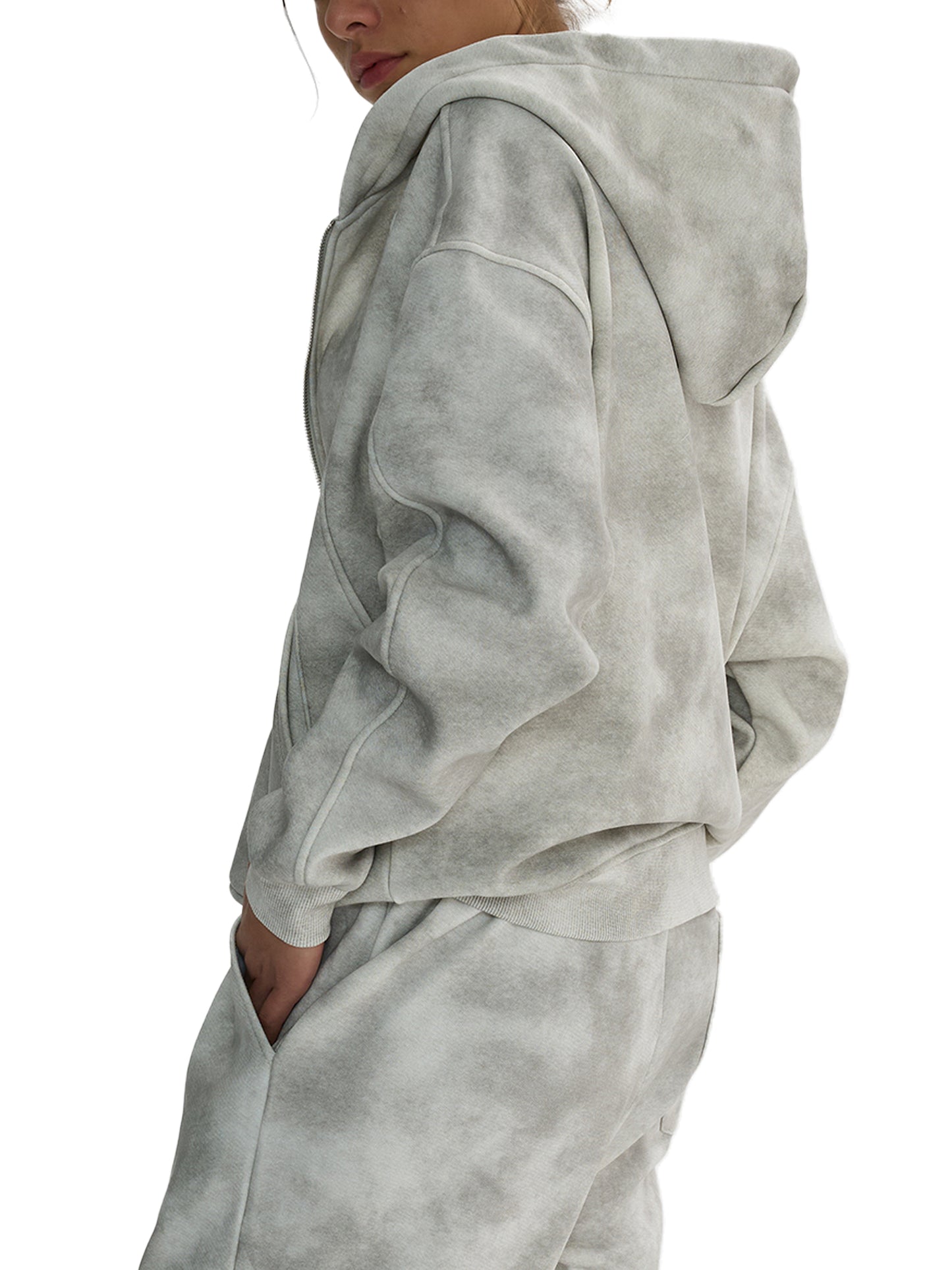 MOTISON -Dirty Washed Boxy Zip  Hoodie